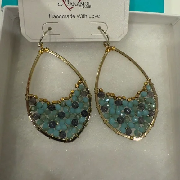 Blue Beaded Earrings - Picture 2 of 3